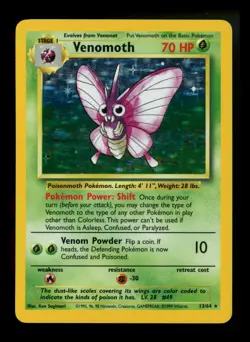 NO SYMBOL ERROR Venomoth 13/64 Jungle 1999 Holo Rare WOTC Pokemon Card TCG - Image 1