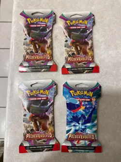 Lot of 4 Pokemon TCG+Sleeves Scarlet Violet Paldea Evolved Sleeved Booster Packs - Image 1