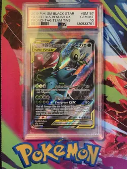 Pokemon TCG Celebi & Venusaur GX SM167 Promo Tag Team Holo Card PSA 10 Gem Mint - Image 1