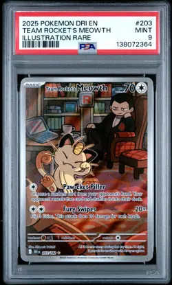 Team Rocket's Meowth IR 203/182 Pokemon Destined Rivals PSA 9 #2364 - Image 1
