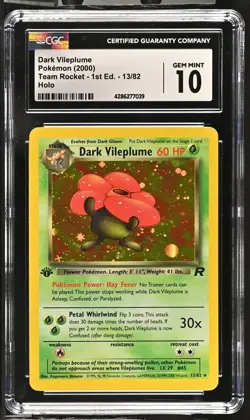 2000 Pokemon Team Rocket 1st Edition Dark Vileplume #13 Holo CGC 10 - Image 1