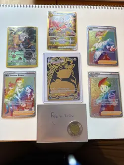 Pokemon card lot featuring Gold rares, Full Art Trainers, and Pikachu cards - Image 1