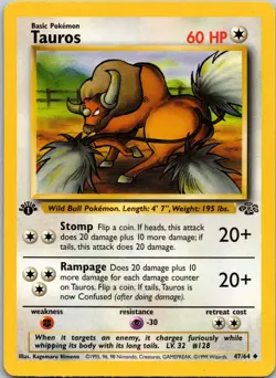 Tauros 47/64 1st Edition LP Pokemon Card TCG Jungle - Image 1