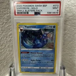 2020 Pokemon SWSH072 Black Star Promo: Triple Blisters Vaporeon Holo - PSA 9 - Image 1