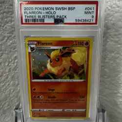 2020 Pokemon SWSH BSP - Flareon #041 Holo - Three Blisters Pack - PSA 9 MINT - Image 1