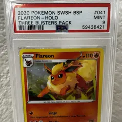 2020 Pokemon SWSH BSP - Flareon #041 Holo - Three Blisters Pack - PSA 9 MINT - Image 2