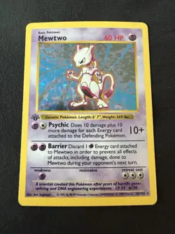 Mewtwo Base Set 1st Edition Shadowless Holo 10/102 Pokemon - Image 1