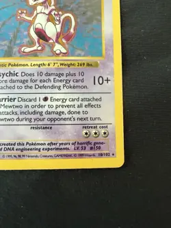 Mewtwo Base Set 1st Edition Shadowless Holo 10/102 Pokemon - Image 5