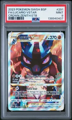 LUCARIO VSTAR 291 PSA 9 MINT BLACK STAR PROMO Pokemon CROWN ZENITH - Image 1