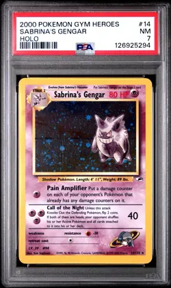 Pokemon Gym Heroes Sabrina's Gengar 14/132 Holo Unlimited PSA 7 2000 - Image 1