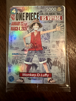 One Piece Monkey.D.Luffy US College Basketball Promo Card *SEALED* IN HAND - Image 1