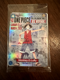 One Piece Monkey.D.Luffy US College Basketball Promo Card *SEALED* IN HAND - Image 1
