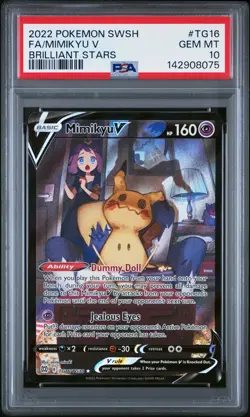 2022 POKEMON SWORD & SHIELD BRILLIANT STARS #TG16 FULL ART/MIMIKYU V PSA 10 - Image 1