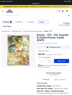 (5 Cards) Pokemon Eevee 173 Black Star Promo Scarlet & Violet Holo - Image 3