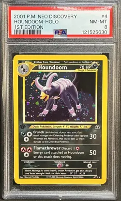 Houndoom Holo #4 SWIRL 🌀 1st Edition 2001 Pokemon Neo Discovery Rare PSA 8 - Image 1