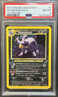 Houndoom Holo #4 SWIRL 🌀 1st Edition 2001 Pokemon Neo Discovery Rare PSA 8 - Image 2