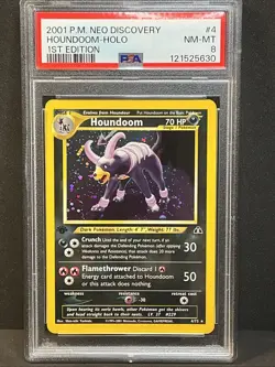 Houndoom Holo #4 SWIRL 🌀 1st Edition 2001 Pokemon Neo Discovery Rare PSA 8 - Image 3
