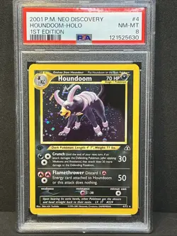 Houndoom Holo #4 SWIRL 🌀 1st Edition 2001 Pokemon Neo Discovery Rare PSA 8 - Image 4