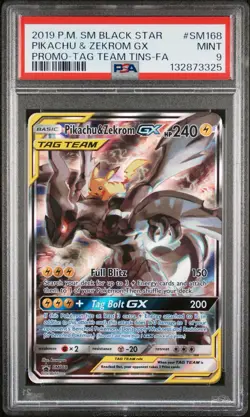 PIKACHU & ZEKROM GX POKEMON SM168 2019 BLCK STR PRM TAG TEAM ALT ART ENG PSA 9 - Image 1