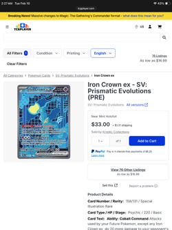 Pokemon Iron Crown ex 158/131 Sv: Prismatic Evolutions Holo - Image 4