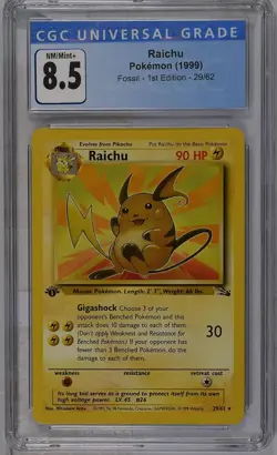 Raichu Fossil 1st Edition - 29/62 - Non-Holo - CGC 8.5 NM/Mint+ Pokemon - Image 1
