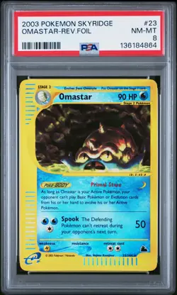 2003 POKEMON SKYRIDGE #23 OMASTAR-REVERSE FOIL PSA 8 - Image 1