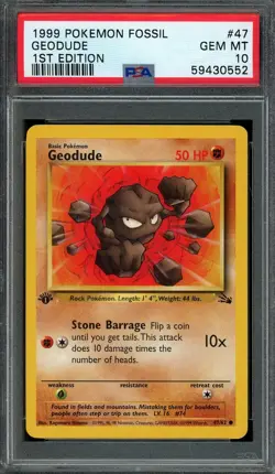 Geodude Pokemon 1999 Fossil 1st Edition Common 47/62 WOTC PSA 10 GEM MT - Image 1
