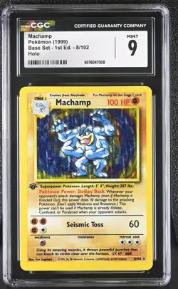 CGC 9 MINT Machamp 1999 Base Set 1st Edition 8/102 Holo Pokemon Card - Image 1