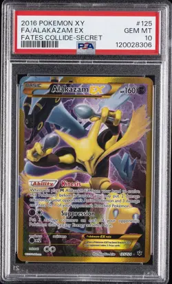 2016 POKEMON XY FATES COLLIDE SECRET #125 FULL ART/ALAKAZAM EX PSA 10 - Image 1