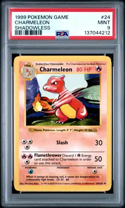 Pokemon Card Charmeleon 24/102 Shadowless Base Set 1999 PSA 9 MINT - Image 1