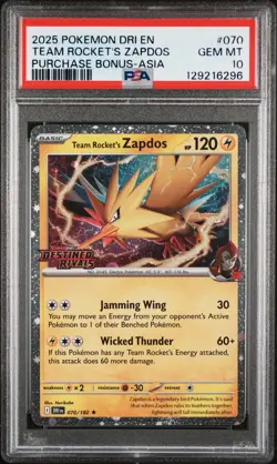 2025 POKEMON DRI EN-DESTINED RIVALS #070 TEAM ROCKET'S ZAPDOS PSA 10 - Image 1