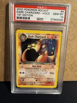2000 Pokemon Team Rocket 1st Edition Holo Dark Charizard #4 PSA 10 Amazing Swirl - Image 1