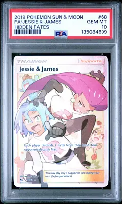 2019 POKEMON SUN & MOON HIDDEN FATES #68 FULL ART/JESSIE & JAMES PSA 10 - Image 1
