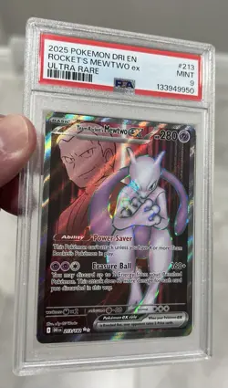2025 POKEMON DRI EN-DESTINED RIVALS ULTRA RARE TEAM ROCKET'S MEWTWO EX PSA 9 - Image 1