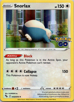 Snorlax 055/078 Pokemon TCG Sword & Shield Pokemon GO Holo LP - Image 1