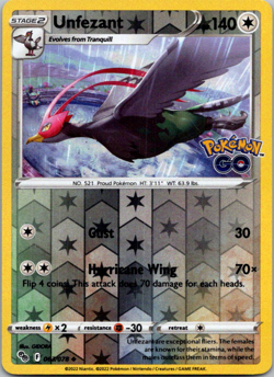 Pokemon TCG Unfezant Pokemon GO 063/078 Reverse Holo Uncommon - Image 1
