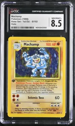 Pokemon: Base Set 1st Edition - Machamp Holo 8/102 - CGC 8.5 - Image 1
