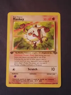 Pokemon Card TCG Mankey 55/64 1st Edition WOTC Jungle Set - Image 1
