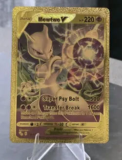 Pokemon Mewtwo V 220hp Gold Foil Fan Art Collector Card TCG - Image 1