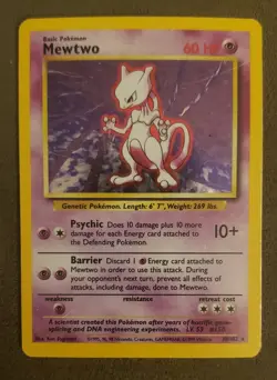 Mewtwo 10/102 Holo Rare Pokemon TCG Unlimited Base Set MP - Image 1