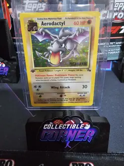 POKEMON TCG CARD AERODACTYL 1ST ED 1/62 FOSSIL PRE RELEASE HOLO PROMO EXCELLENT - Image 1