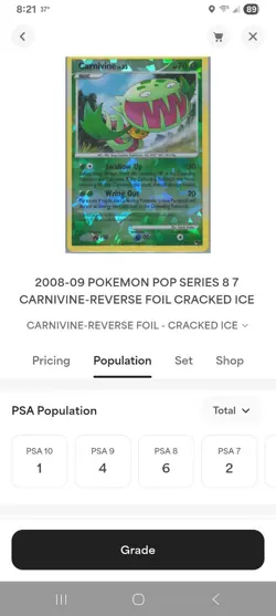 Pokemon Pop Series 8 Carnivine Holo PSA 7 NM only POP 2 - Image 3