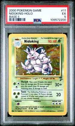1999 Pokemon Base Set Unlimited /102 Nidoking #11 Holo Rare PSA 5 Excellent - Image 1