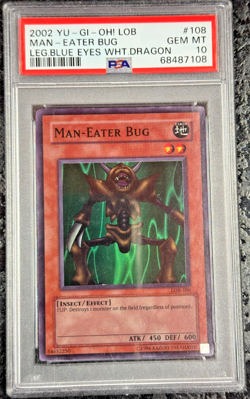 2002 YUGIOH! LOB MAN-EATER BUG LEG.BLUE EYES WHITE DRAGON #108 💎 PSA 10 - Image 1