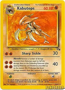 Pokemon Fossil Card 24/62 Kabutops UNLIMITED EDITION - Image 1