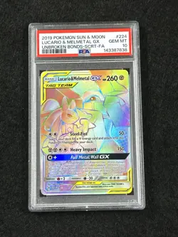 2019 Pokemon SM Unbroken Bonds Lucario Melmetal Tag Team #224/214 PSA 10 - Image 1
