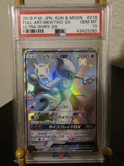 PSA 10 GEM MINT 2018 POKEMON JAPANESE SUN & MOON MEWTWO GX ULTRA SHINY GX #219 - Image 1
