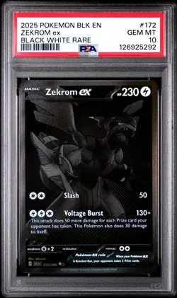 Pokemon TCG Sv: Black Bolt Zekrom ex Black White Rare Holo 172/086 2025 PSA 10 - Image 1