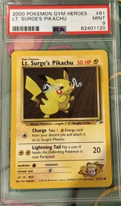 2000 Pokemon Gym Heroes Lt Surges Pikachu #81 PSA 9 MINT - Image 1