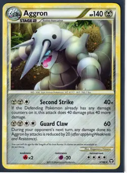 2010 AGGRON #1/102 HeartGold SoulSilver TRIUMPHANT POKEMON CARD RARE-HOLO- NM/LP - Image 1